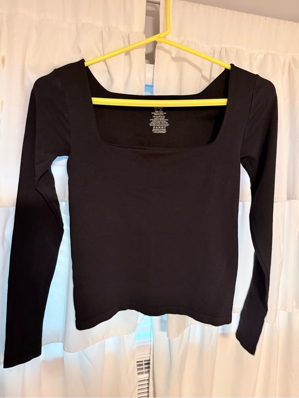 Free People Black Square-Neck Long Sleeve Top